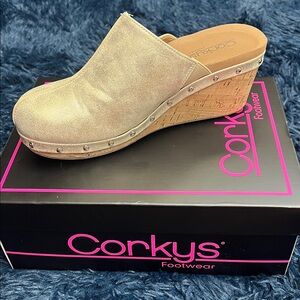 Corkys Gold Studded Wedge Mules